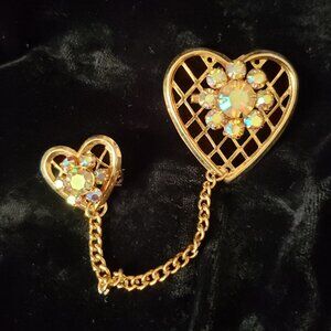 Vintage Sweater Pin with Multi-Colored Rhinestones 2.5" Chain